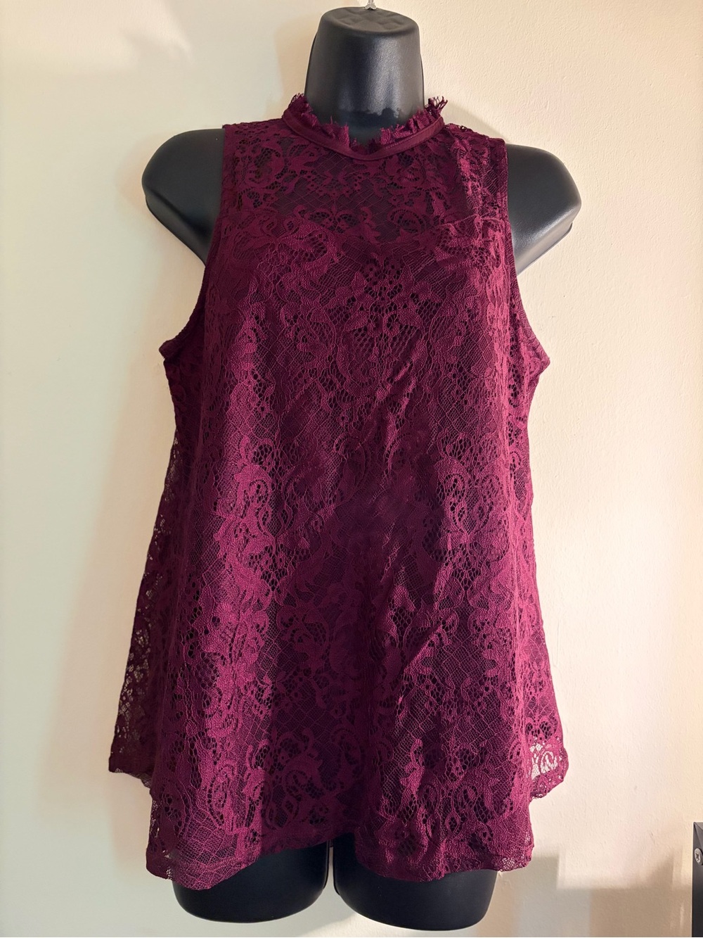 A. Byer Lace Mock Neck Tank - Burgundy